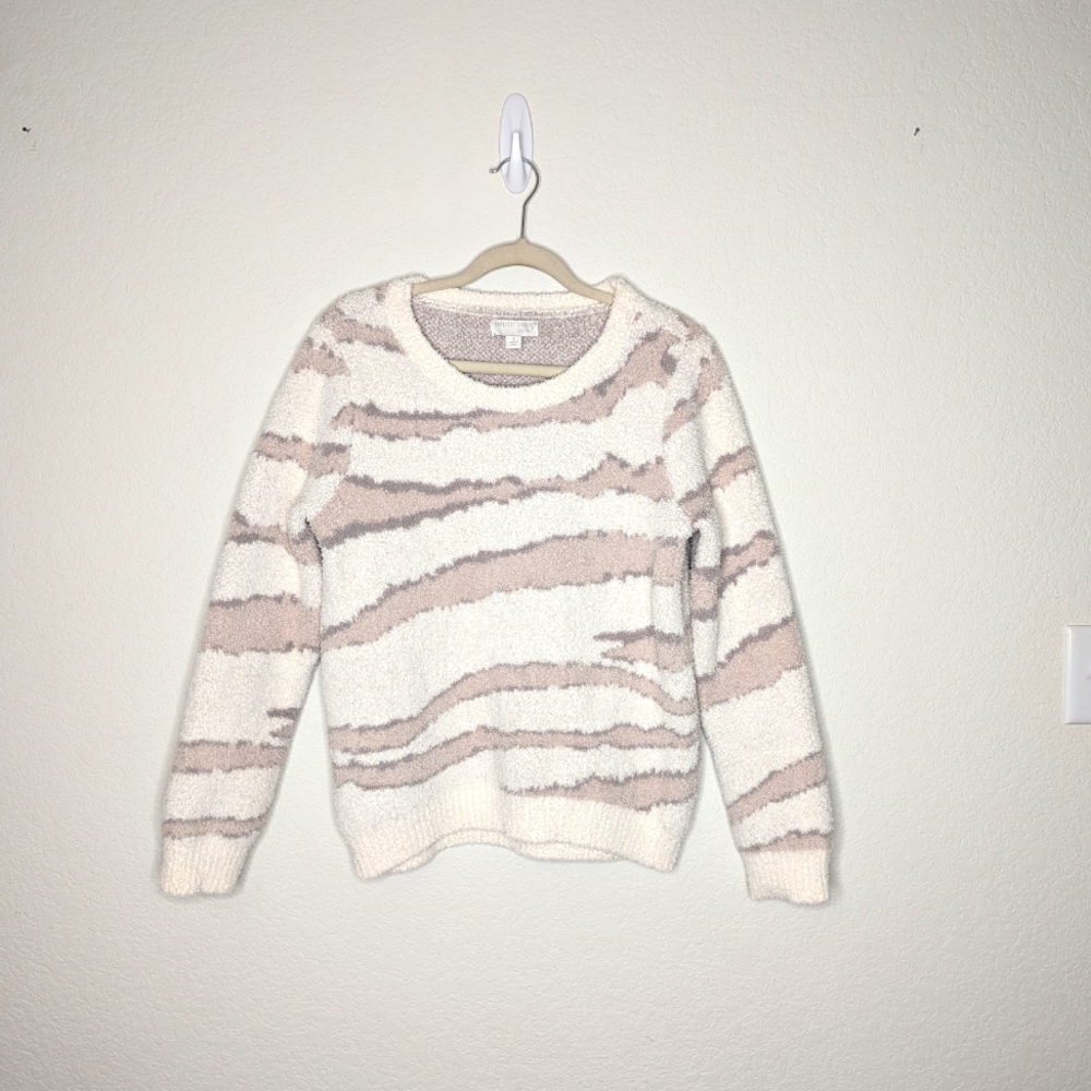 Barefoot Dreams Ladies Size S Cozy Chic Seaside Zebra Crewneck Pullover Sweater